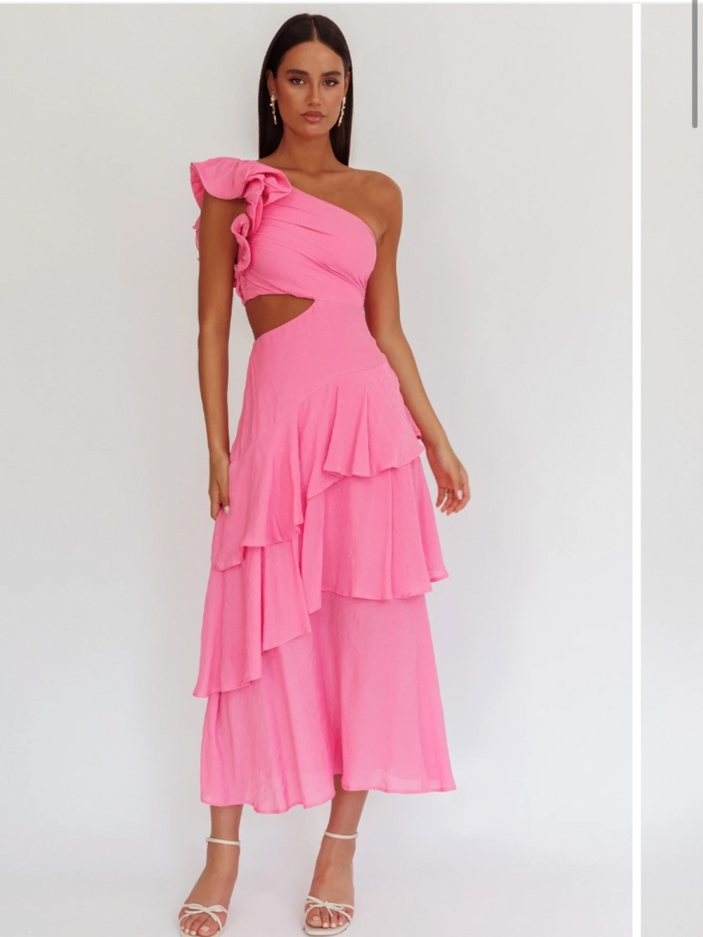 One shoulder tiered maxi dress pink